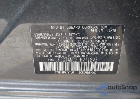 2020 Subaru Crosstrek Limited z USA, uszkodzony, nr VIN JF2GTAMC2LH211823